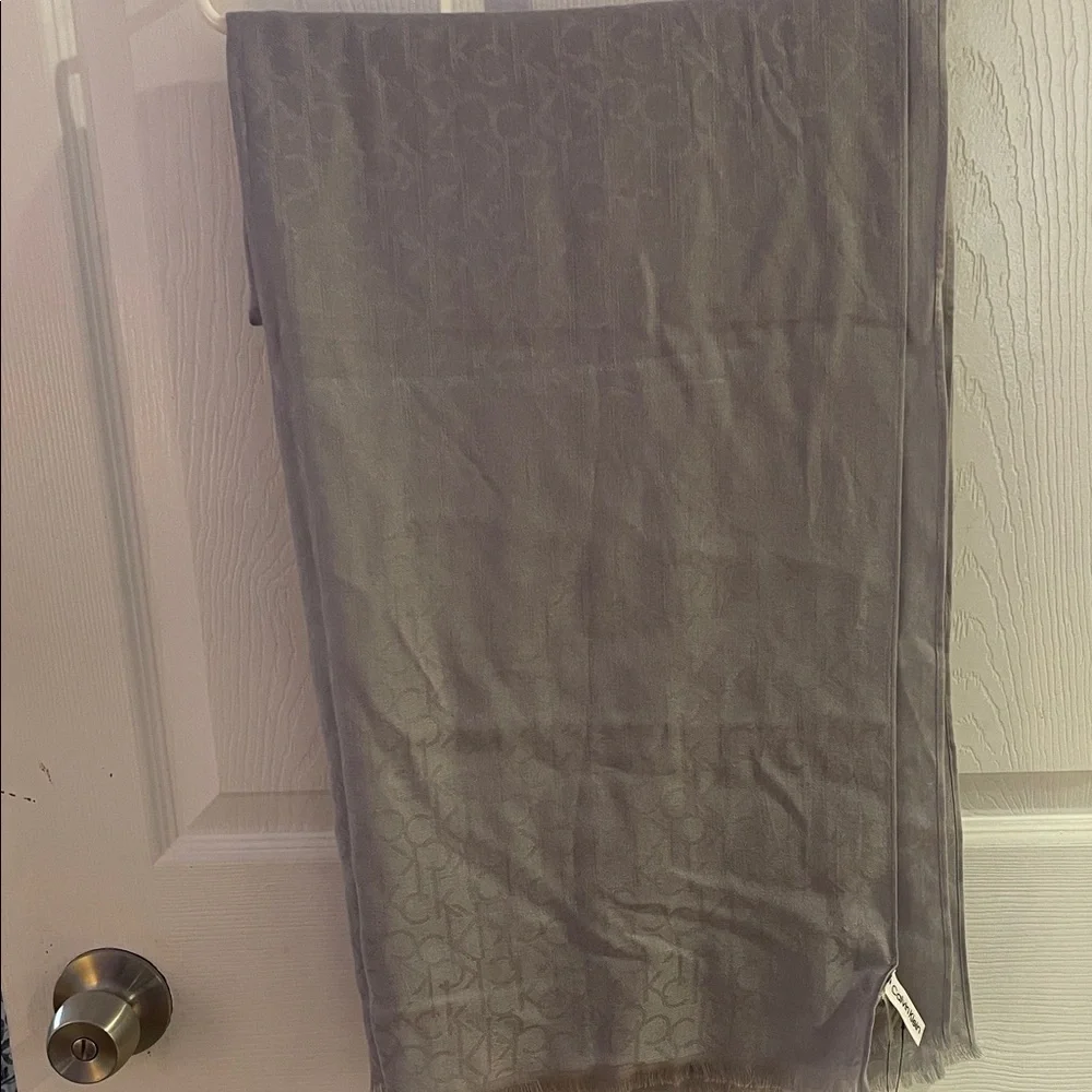 Calvin Klein Monogram Pashmina Style Scarf Light Gray NWT